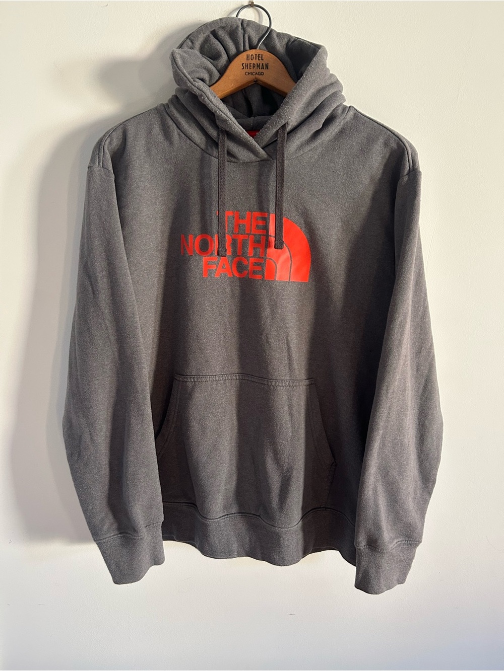 The North Face Mens XL Charcoal Grey Orange Logo Pullover Hoodie
